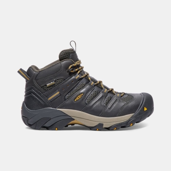 Black Men's Keen Lansing Waterproof Mid Steel Toe Work Boots | 93178LUBJ